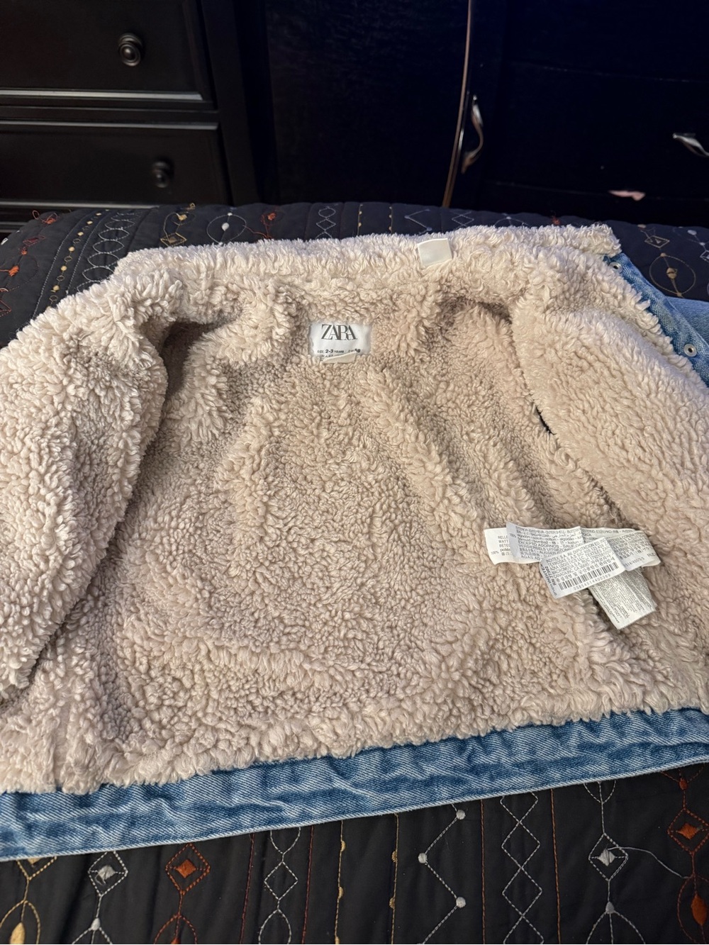 ZARA Denim Jacket with Beige Sherpa Lining